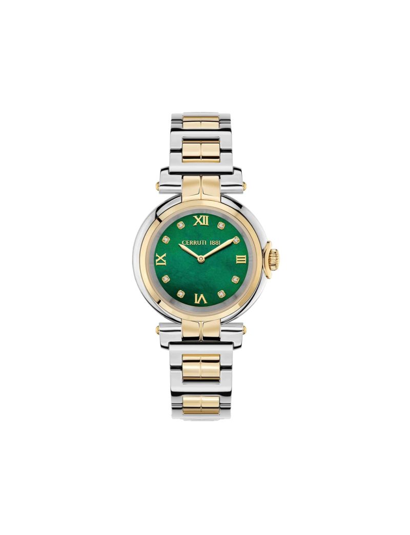 CERUTTI STAINLESS21 SESIA STAINLESS/GOLD PLATED CASE STAINLESS/GOLD PLATED BRACELET GREEN MOTHER OF PEARL CIWLG2115004