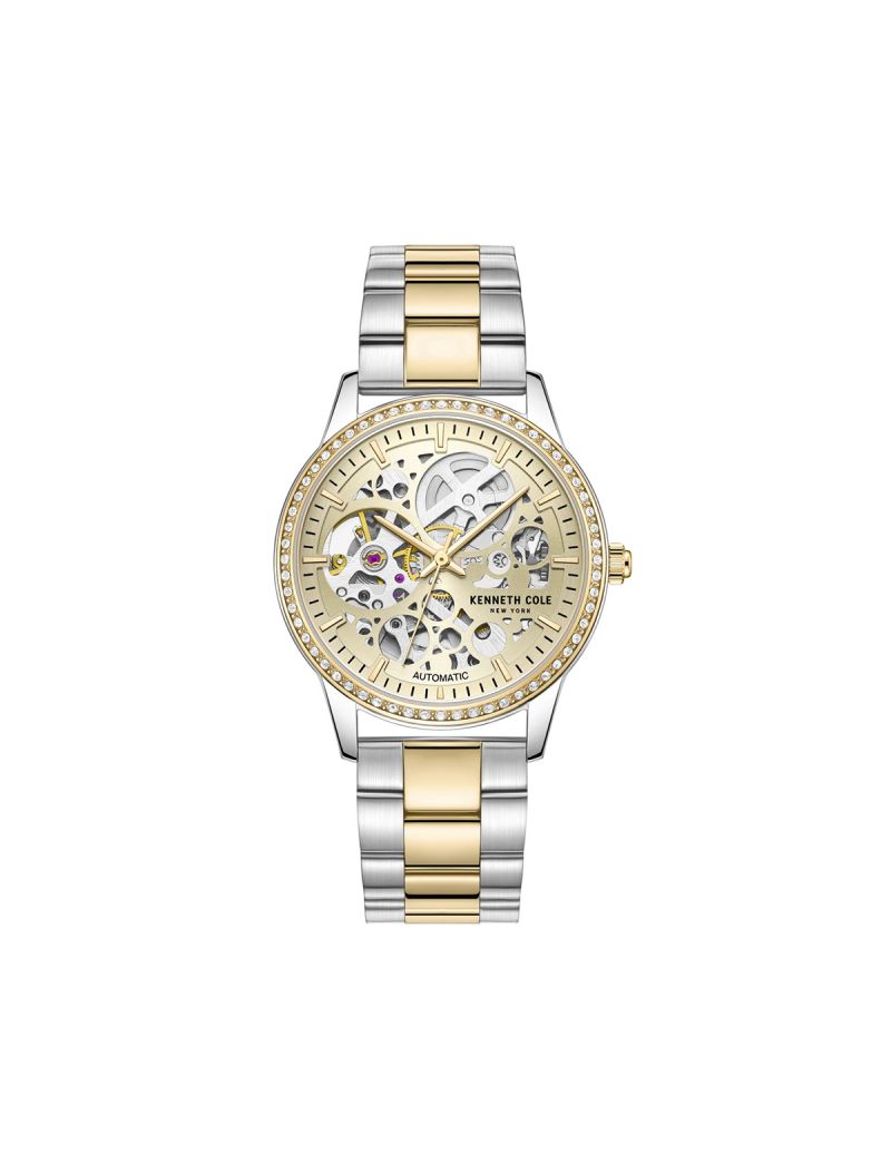 KENNETH COLE AUTOMATIC STAINLESS /GOLD PLATED WHITE MOTHER OF PEARL DIAL IP GOLD PLATED STAINLESS JEW. KCWLL2219303